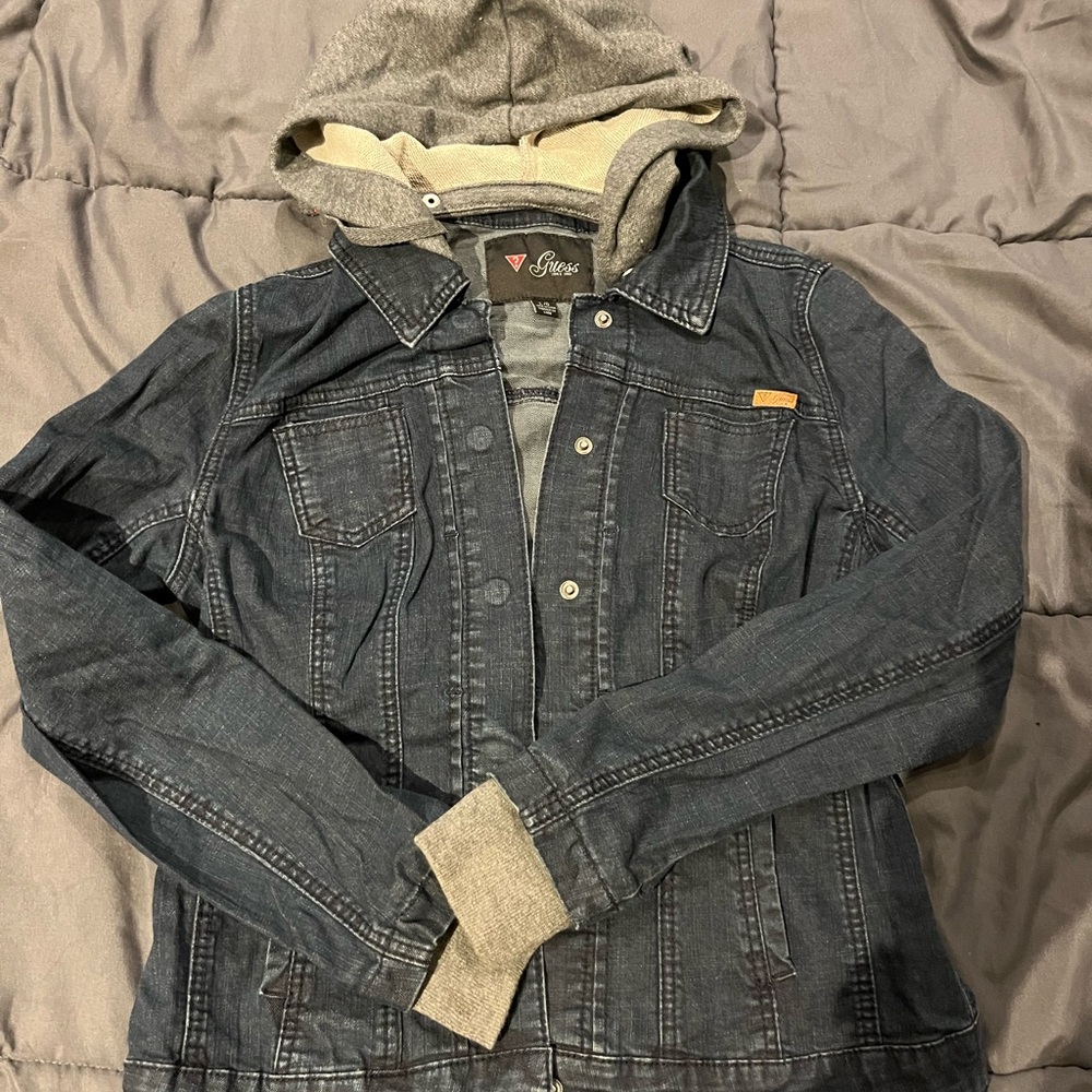 Guess Dark Blue Jean Jacket with Gray Hood